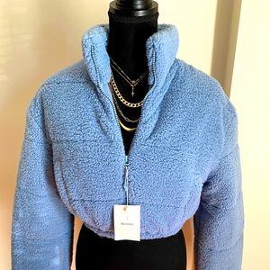 NEW WITH TAGS Faux Shearling Puffer Jacket by Bershka size XS